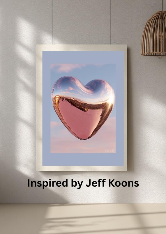 Balloon Heart Art Print, Jeff Koons Inspired, Modern Home Decor