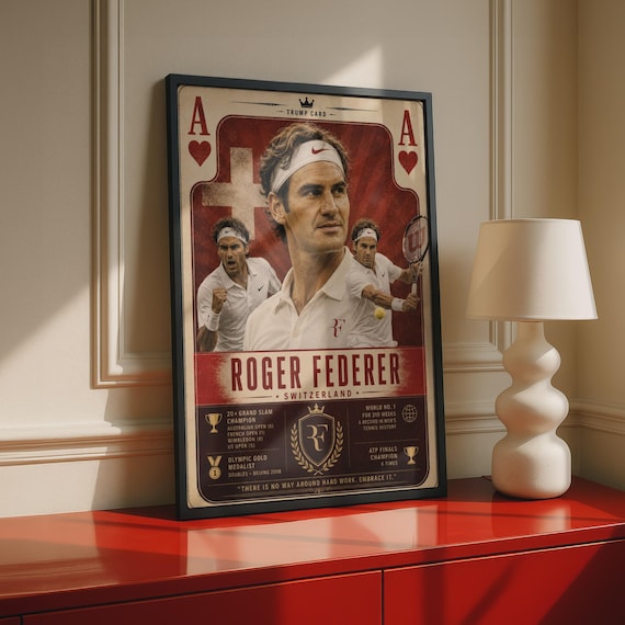 Roger Federer Trump Card Art Print, Tennis Champion Wall Decor, Swiss Tennis Legend, Sports Art