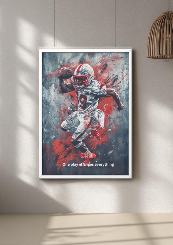 American Football Catch Poster, Graffiti Style Sports Art Print, Urban Gym Decor