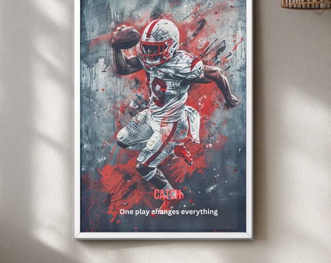 American Football Catch Poster, Graffiti Style Sports Art Print, Urban Gym Decor