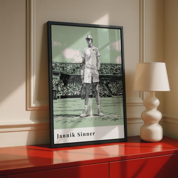Jannik Sinner Tennis Art Print, Minimalist Green Wall Art, Sports Decor, Tennis Player Poster