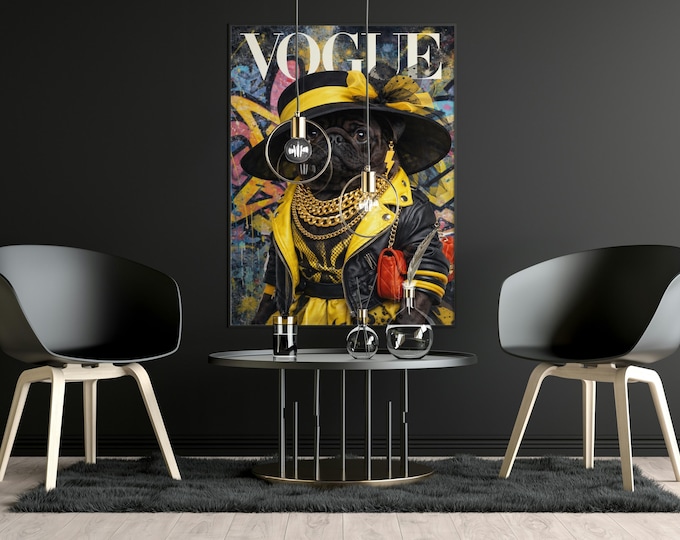 Pop Art Pug Wall Art Print, Retro Graffiti Dog Fashion Poster For Living Room