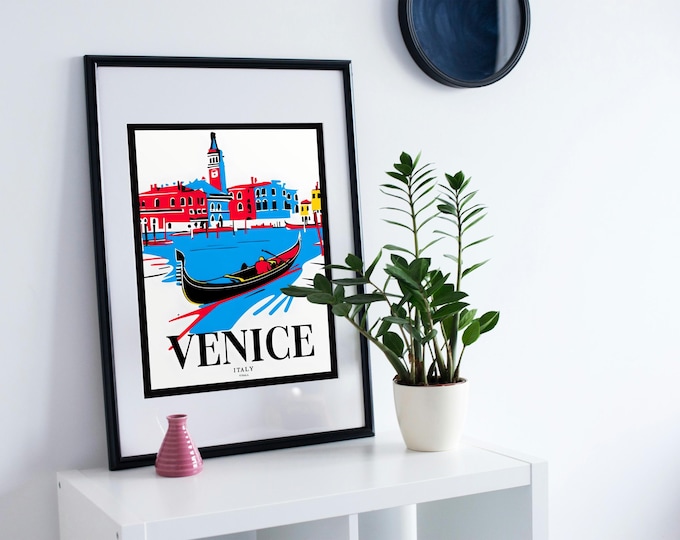 Print; Venice Gondola Travel | Colorful Italian Cityscape (A4 Digital Download)