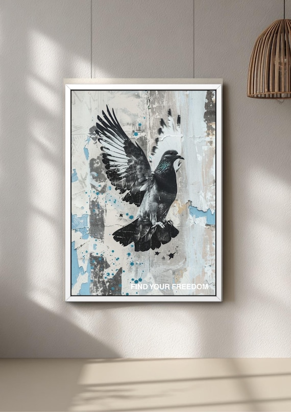 Peace Wall Art Dove Print, Black White Minimalist Urban Decor