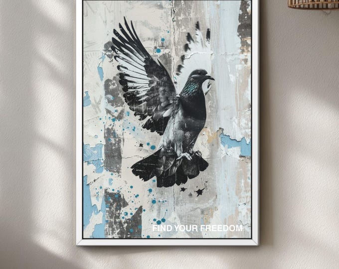 Peace Wall Art Dove Print, Black White Minimalist Urban Decor