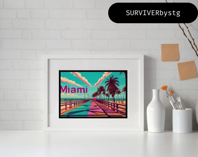 Print; Vibrant Miami Boardwalk | Download | A4 Landscape