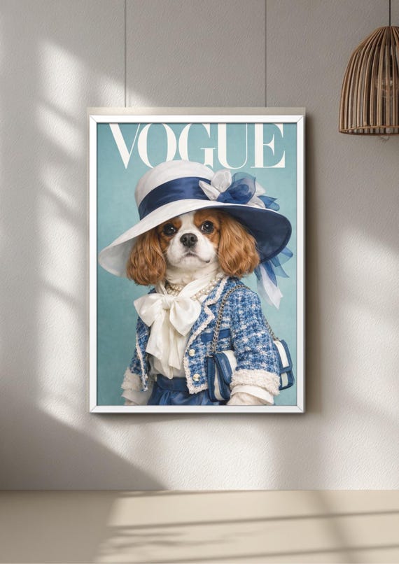 Vogue Dog Wall Art Print, Fashionable Cavalier King Charles Spaniel Poster, Magazine Cover Art