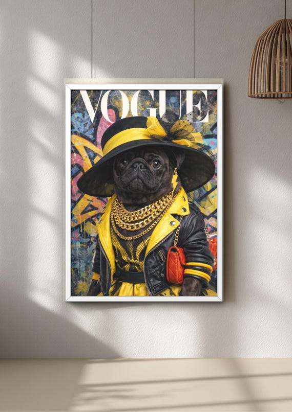 Pop Art Pug Wall Art Print, Retro Graffiti Dog Fashion Poster For Living Room