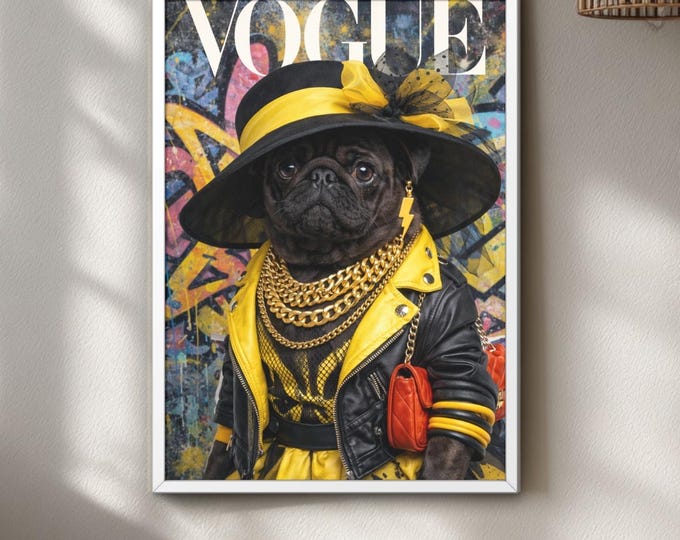 Pop Art Pug Wall Art Print, Retro Graffiti Dog Fashion Poster For Living Room