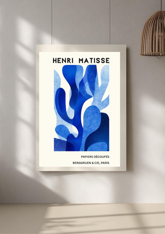 Matisse Blue Cutout Print, Henri Matisse Inspired French Wall Art