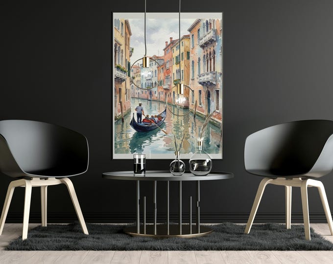 Venetian Canal Gondola Scene | Venice Watercolour Travel Art Print