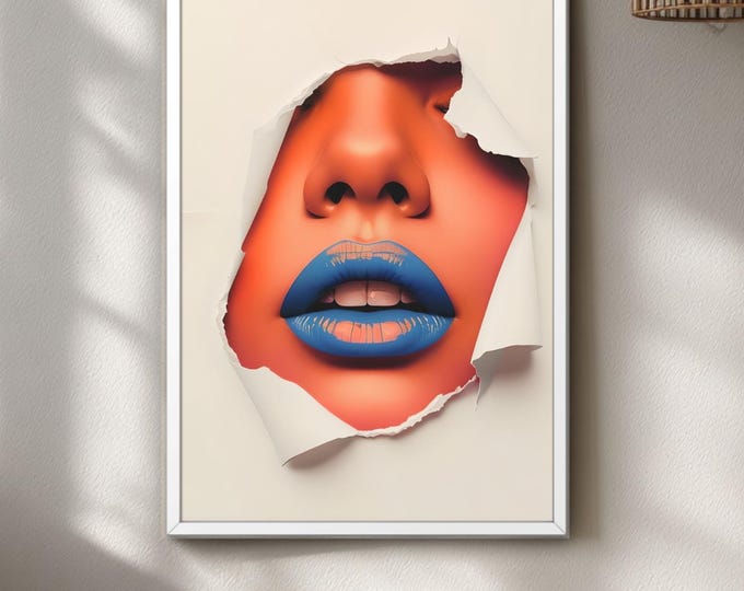 Wall Art Blue Lips Print: Silk, Vibrant Modern Art