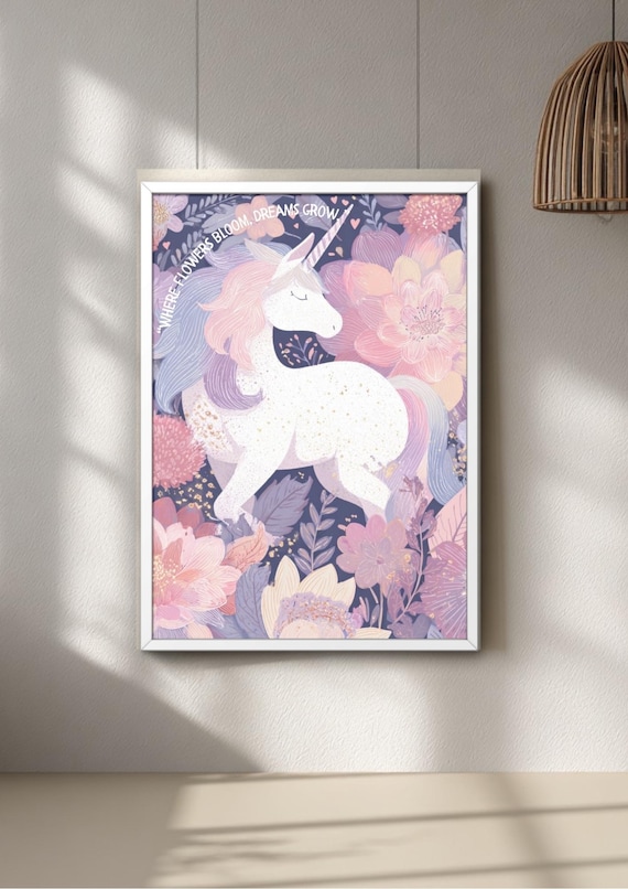 Unicorn poster, fun colourful poster, kids wall decor, nursery room