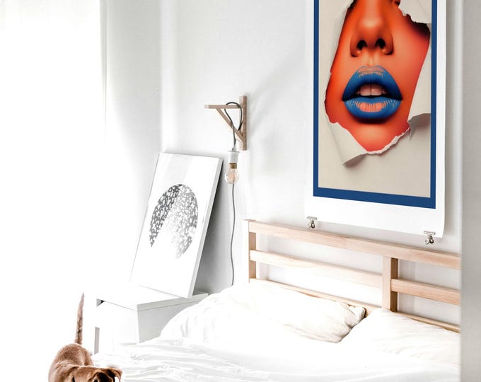 Poster; Blue Lips | Vibrant Modern Wall Art | Home Decor