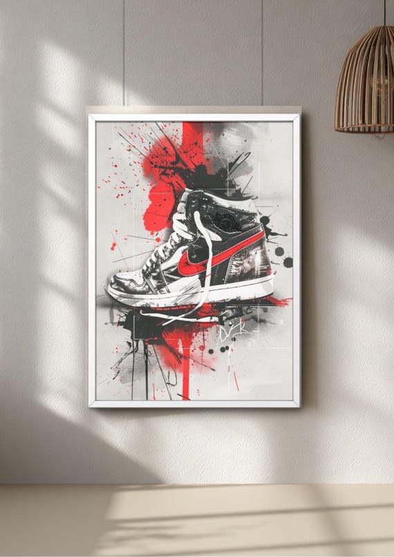 Streetwear Art Print, Red Wall Art, Urban Sneaker Poster