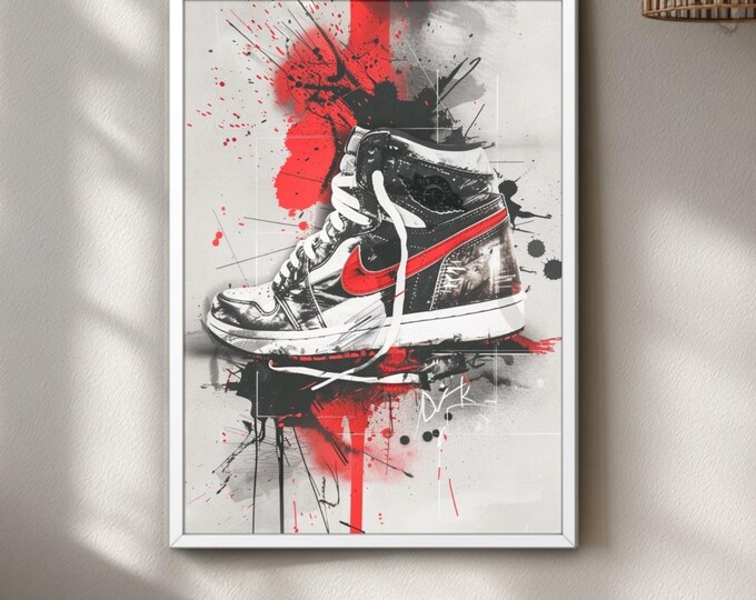 Streetwear Art Print, Red Wall Art, Urban Sneaker Poster
