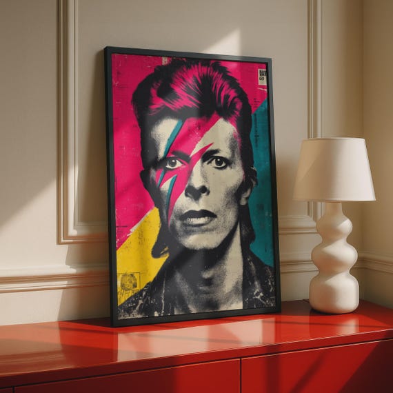 David Bowie Wall Art Print, Pop Art Portrait, Colourful Retro Decor, Iconic Music Legend Art