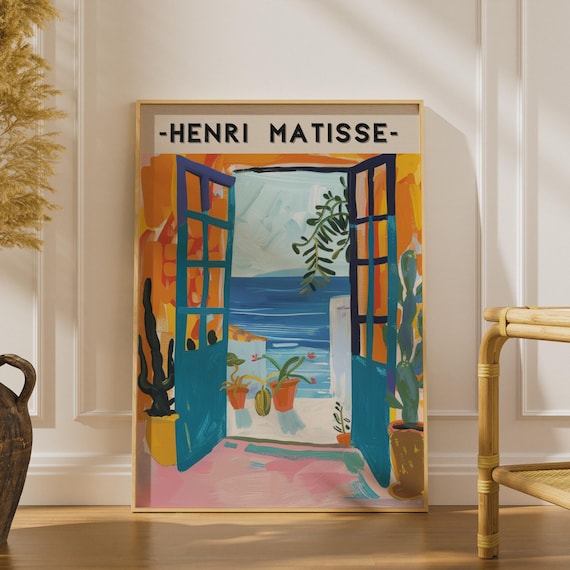Henri Matisse Patio Sea Print, Open Door Ocean View Poster, Colourful Coastal Wall Art