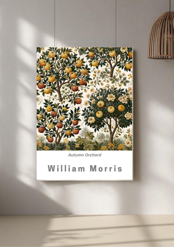 William Morris Autumn Orchard Print, Vintage Botanical Fruit Tree Illustration