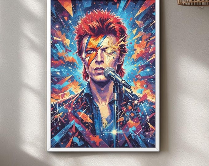 David Bowie Ziggy Stardust Art Print – Vibrant Music Legend Wall Art Poster