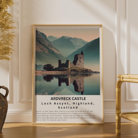 Ardvreck Castle Poster, Loch Assynt Scotland Print, NC500 Highland Wall Art