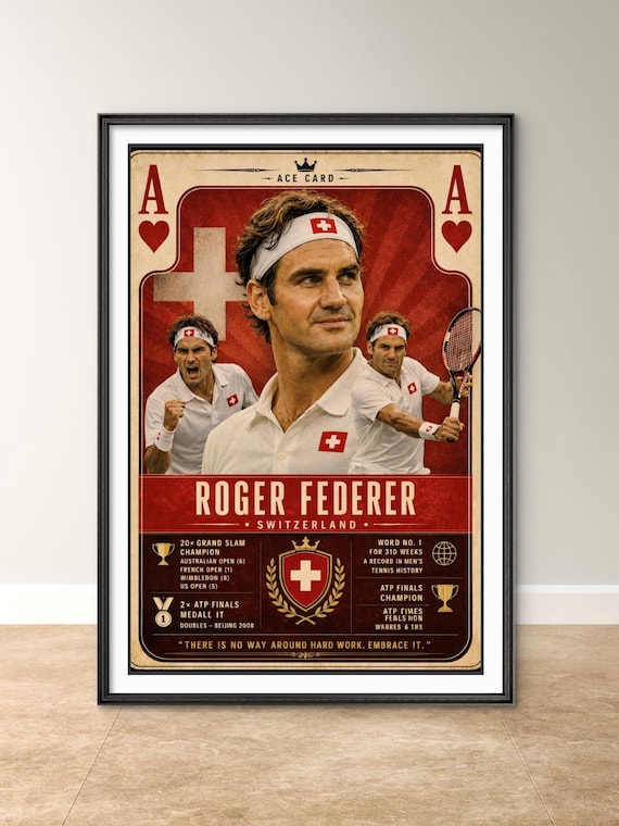 Roger Federer Trump Card Art Print, Tennis Champion Wall Decor, Swiss Tennis Legend, Sports Art