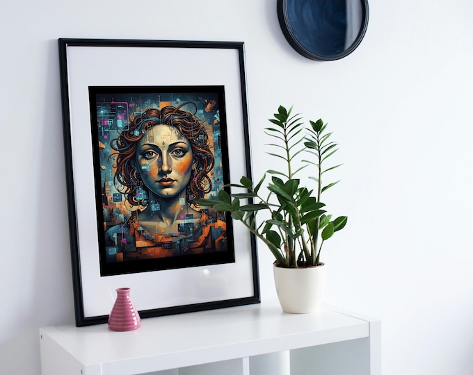 Cyberpunk art print: Digital Fusion Abstract Sci-Fi Wall Decor