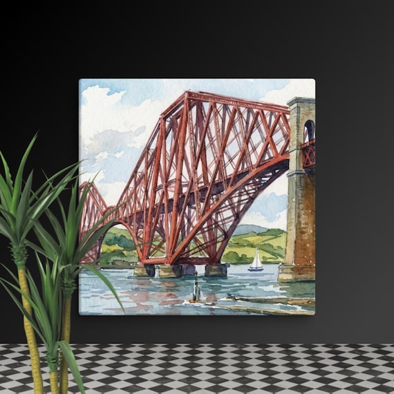Canvas Wall Art | Scottish Landmark | Forth Rail Bridge Watercolour | UK Travel & Architecture Prints
