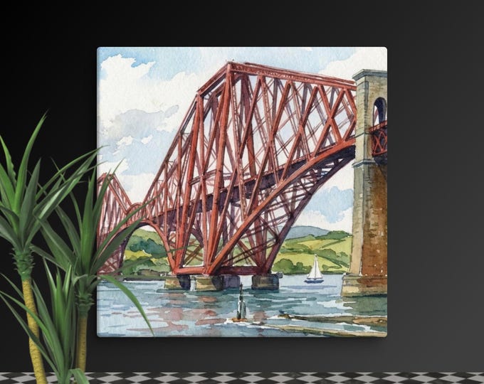 Canvas Wall Art | Scottish Landmark | Forth Rail Bridge Watercolour | UK Travel & Architecture Prints