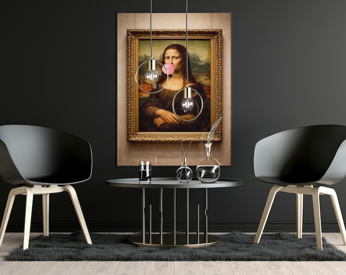 Mona Lisa Bubblegum Wall Art Print – Funny Modern Pop Art Poster, Museum Style Artwork