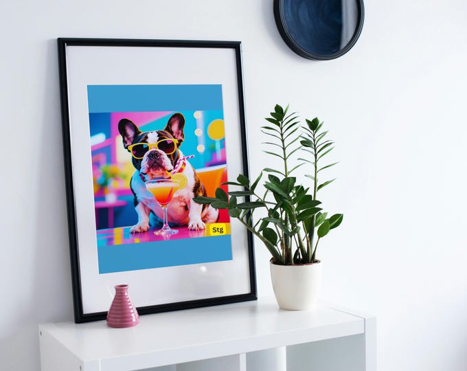 French Bulldog Art Print: Colorful Cocktail Dog, A4 Wall Decor (Digital Download)