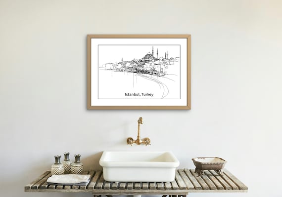 Istanbul Landscape Pencil Drawing - A4 Digital Download Print