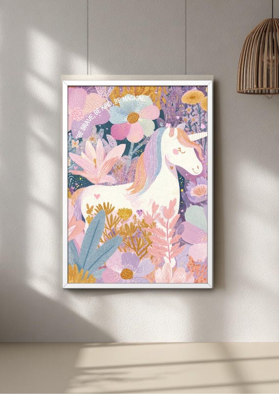 Unicorn poster, fun colourful poster, kids wall decor, nursery room