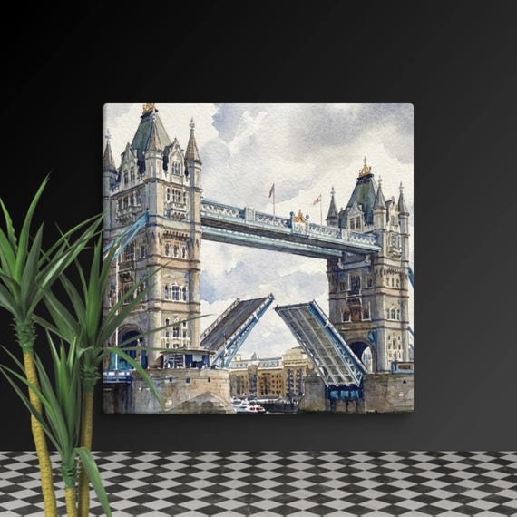 Canvas Print Art |  Tower bridge art | London Watercolor Skyline | Thames River Decor