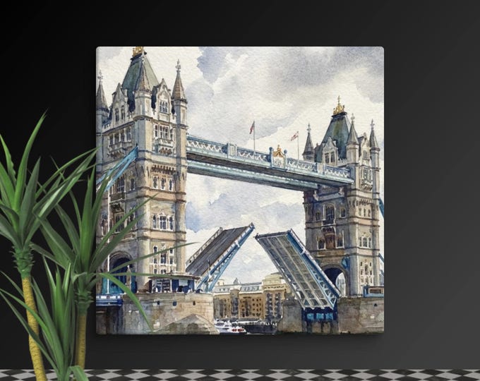 Canvas Print Art |  Tower bridge art | London Watercolor Skyline | Thames River Decor