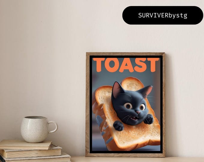 Print; Cat in Toast | Funny Wall Art | Quirky | A4 Printable