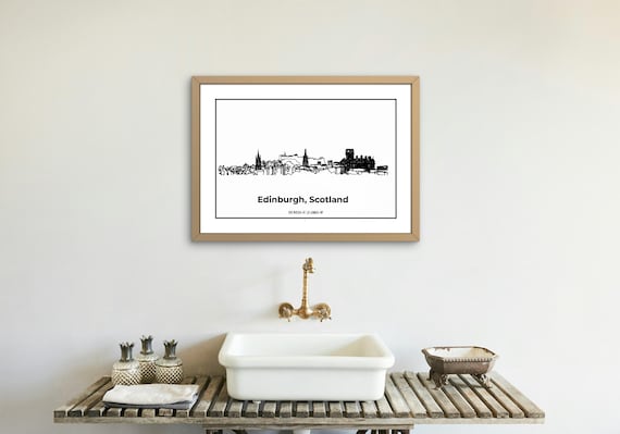 Edinburgh City Skyline Pencil Line Art Print (Digital Download)