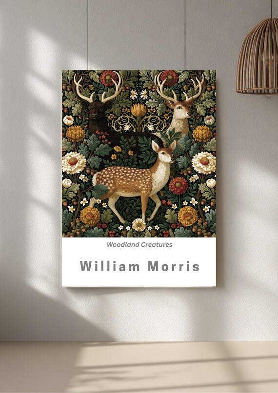William Morris Art Print – Living Life — Woodland Creatures, Deer Among Wild Leaves, Home Decor