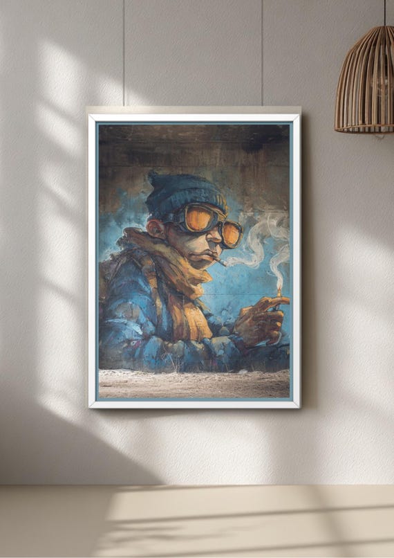 Graffiti Wall Art Smoke & Solitude Poster, Urban Print, Monochrome City Decor