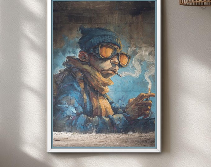 Graffiti Wall Art Smoke & Solitude Poster, Urban Print, Monochrome City Decor