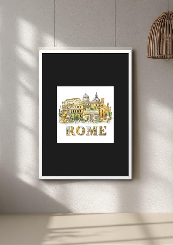 Rome skyline print, neutral italy wall art decor