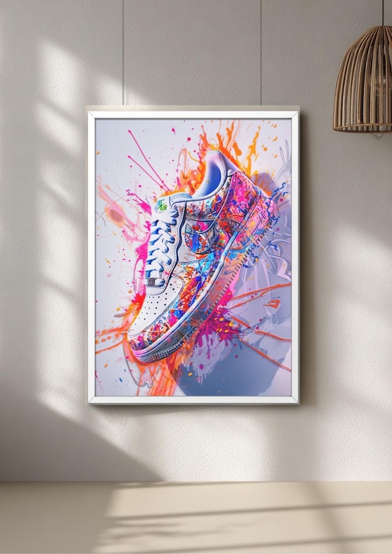 Sneaker Wall Art print, neon graffiti, streetwear art, modern poster, mens room decor