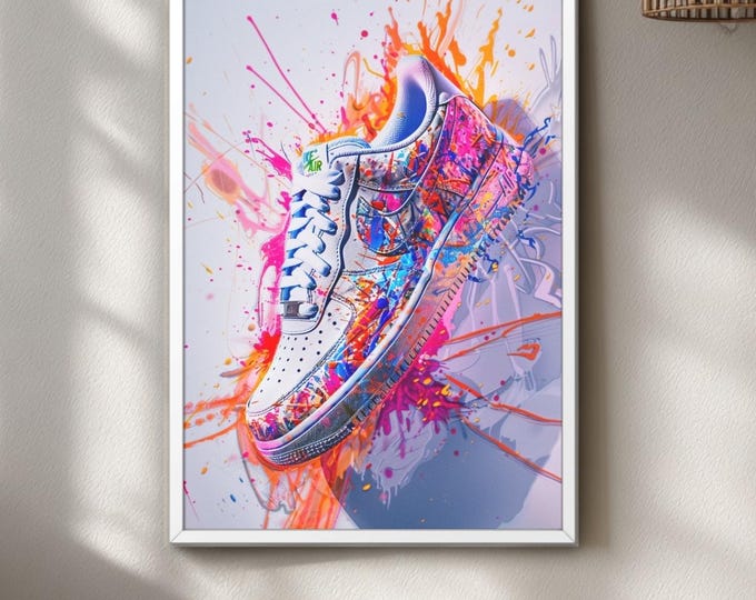 Sneaker Wall Art print, neon graffiti, streetwear art, modern poster, mens room decor