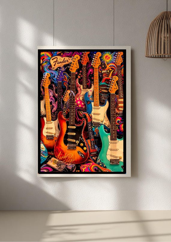 Guitar Wall Art Psychedelic Fender Stratocaster Colorful Rock Music Poster Print