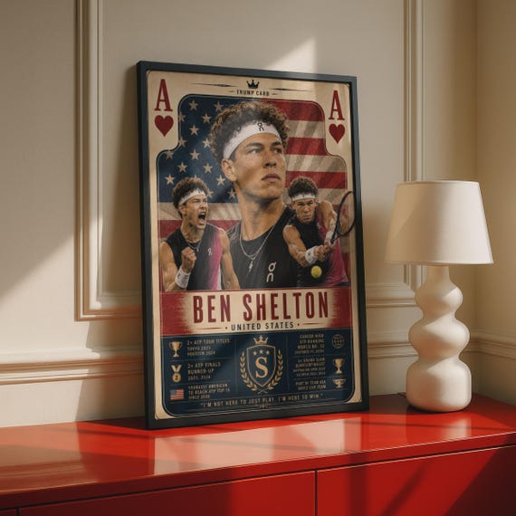 Ben Shelton Trump Card Wall Art, Tennis Print, USA Athlete Poster, Sports Decor, Gift for Sports