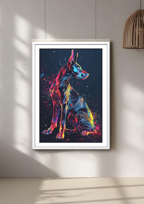 Graffiti Doberman Wall Art Print – Neon Street Art Dog Poster, Modern Urban Pet Decor