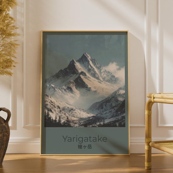 Yarigatake Snow Mountain Poster, Japan Alps Wall Art, Vintage Travel Print