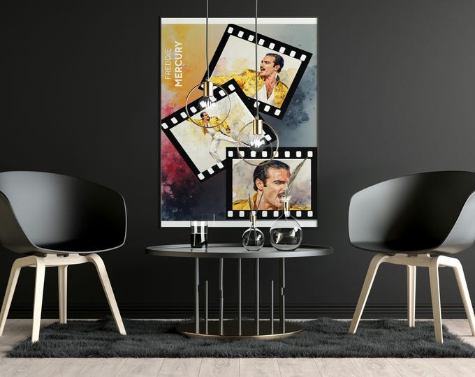 Freddie Mercury Wall Art Print | Queen Rock Legend Poster | Iconic Music Film Strip Artwork | Music Gift for Fans