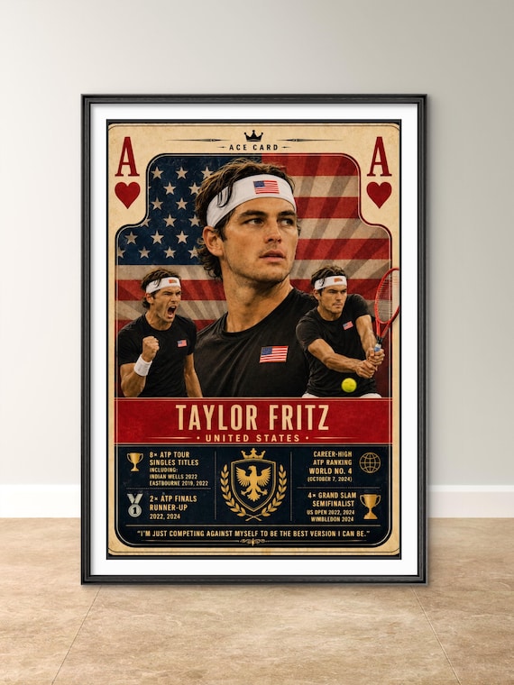 Taylor Fritz Tennis Ace Card Wall Art, American Sports Decor, Unique Tennis Gift, Athlete Print