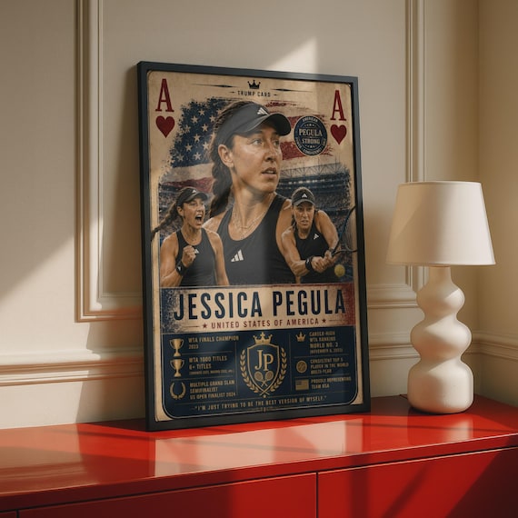 Jessica Pegula Tennis Poster, Trump Card Ace of Hearts, WTA Sports Wall Art Print